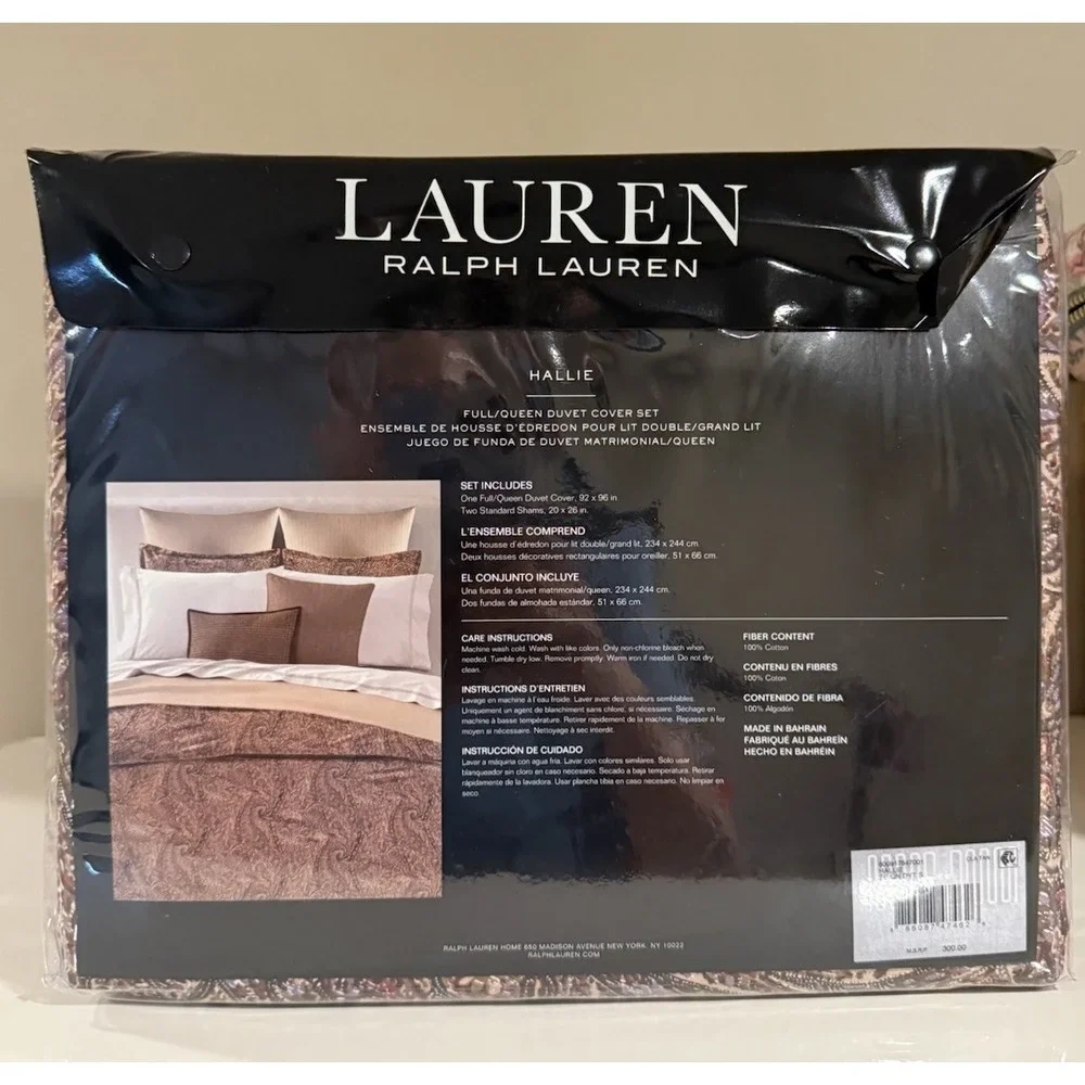 Ralph Lauren~Duvet Set~Queen~Hallie~Paisley~100% Cotton~MSRP $300~NWT~